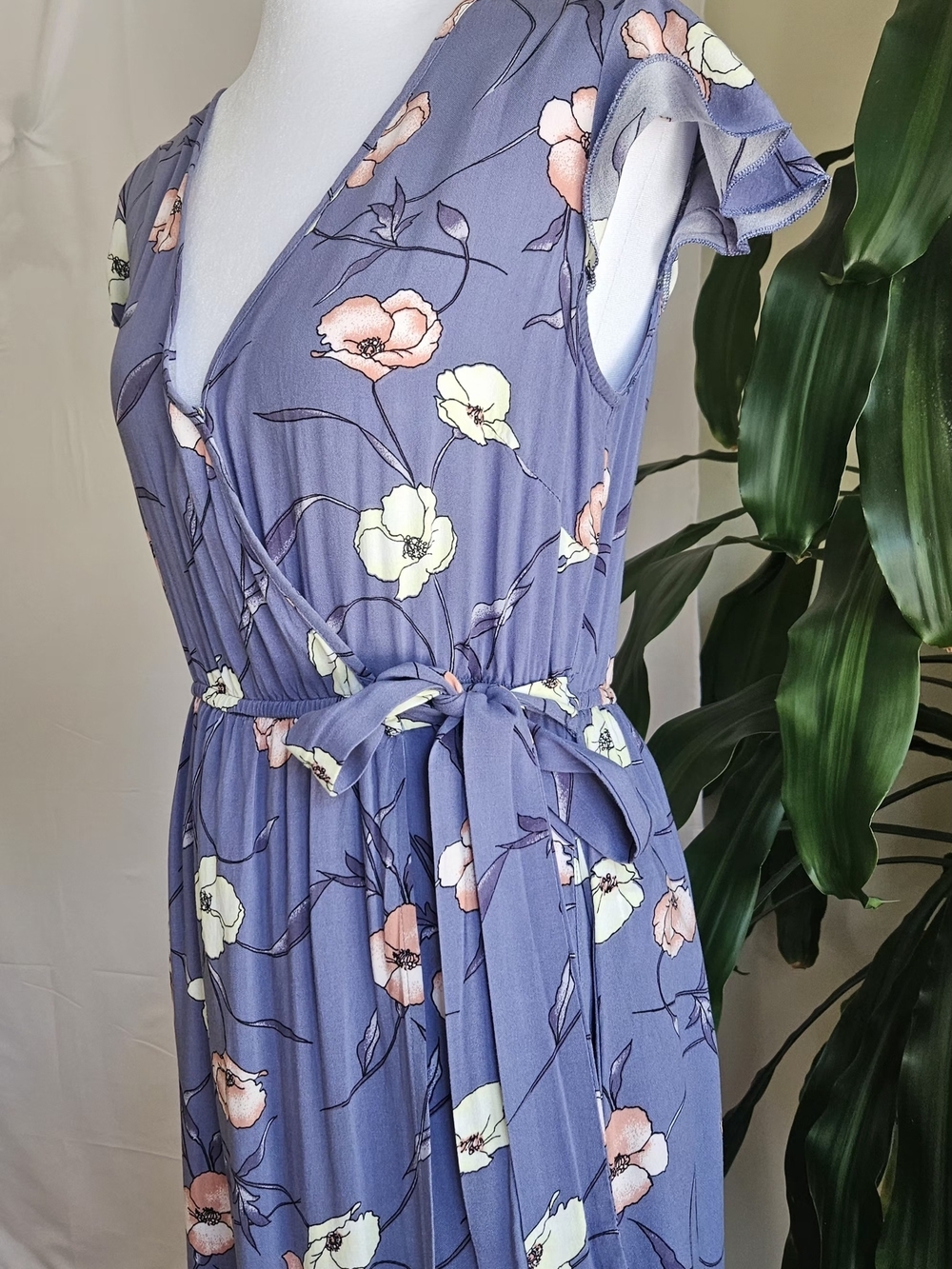B·O·G Collective Floral Wrap Maxi Dress Size S Lavender Purple High-Low Ruffle - Picture 4 of 13
